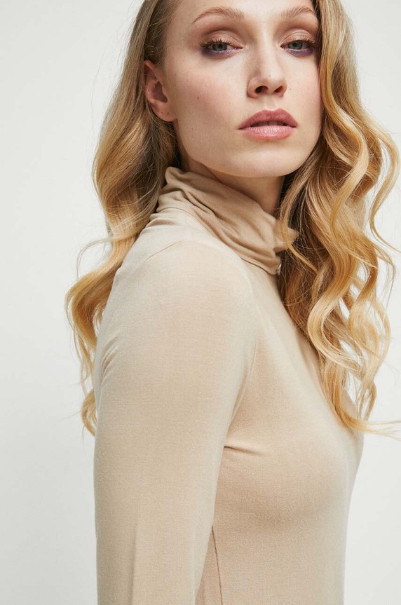 Longsleeve damski gładki kolor beżowy beżowy RW23.BUD062
