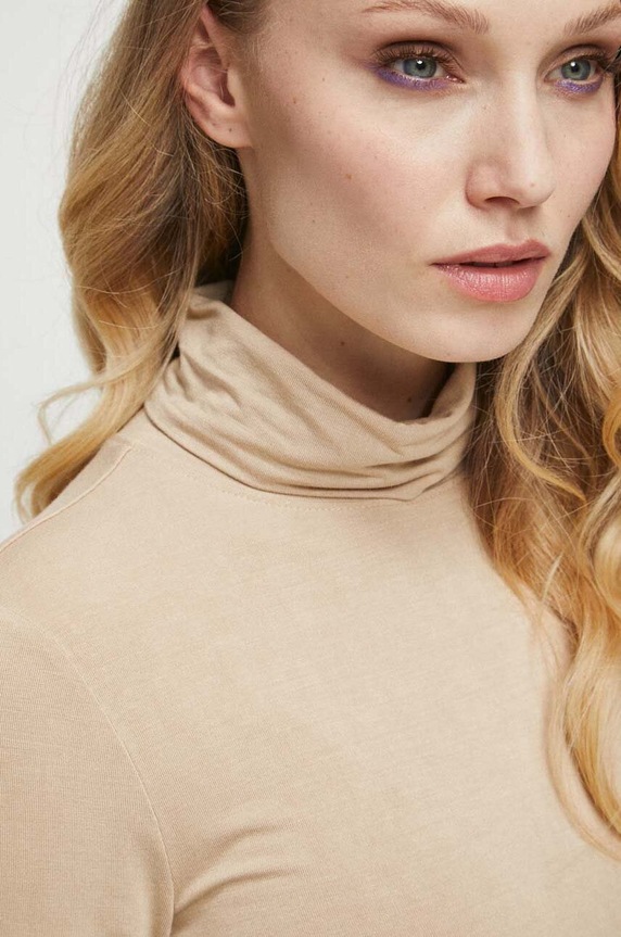 Longsleeve damski gładki kolor beżowy RW23.BUD062 beżowy