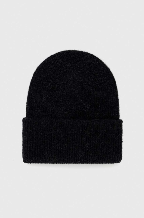 Čiapka s prímesou vlny dámska beanie čierna farba stredne hrubá čierna RW23.CAD080