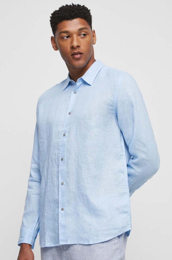 Ľanová košeľa pánska jednofarebný modrá RW23.KDM013