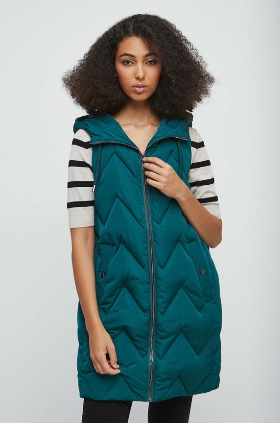 Kamizelka damska ocieplana kolor zielony z kapturem zielony RW23.KMD300