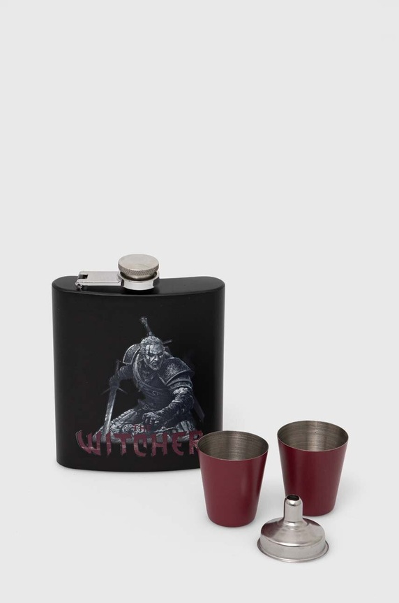Zestaw prezentowy: piersiówka, kieliszki oraz lejek z kolekcji The Witcher x Medicine czarny RW23.ROU950