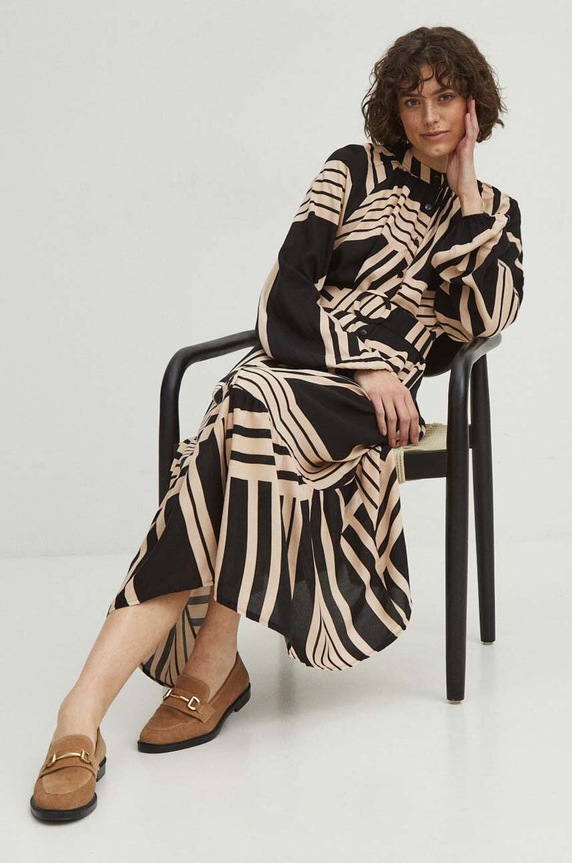 Sukienka damska midi wzorzysta kolor czarny midi czarny RW23.SUD807