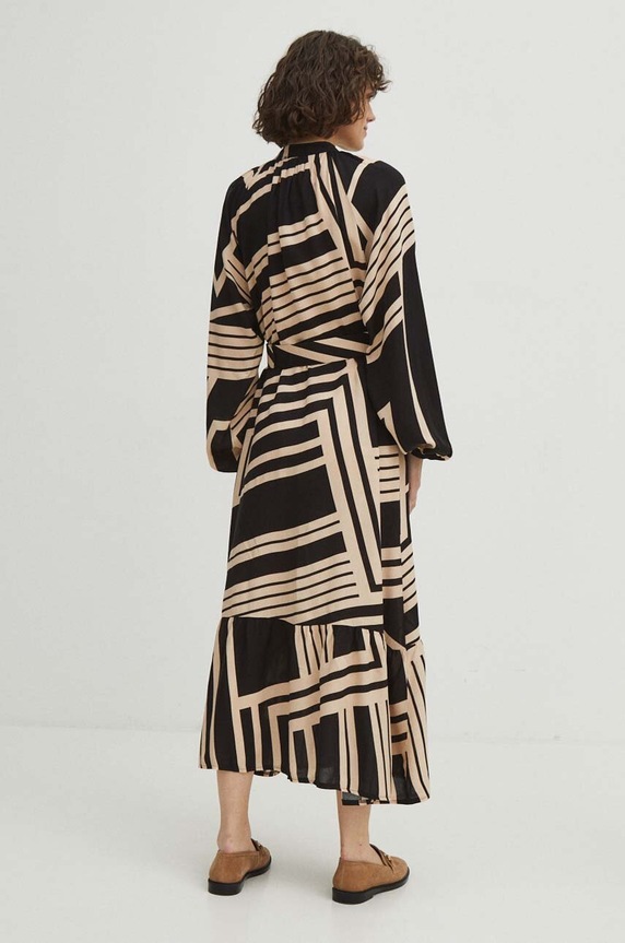 Odzież Sukienka damska midi wzorzysta kolor czarny RW23.SUD807 czarny