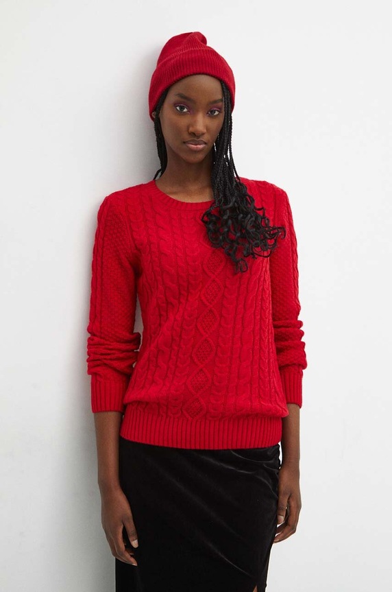 Sweter damski z fakturą kolor czerwony czerwony RW23.SWD0A1