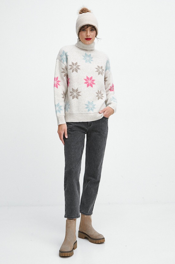 Sveter s prímesou vlny dámsky béžová farba RW23.SWDA03 béžová RW23