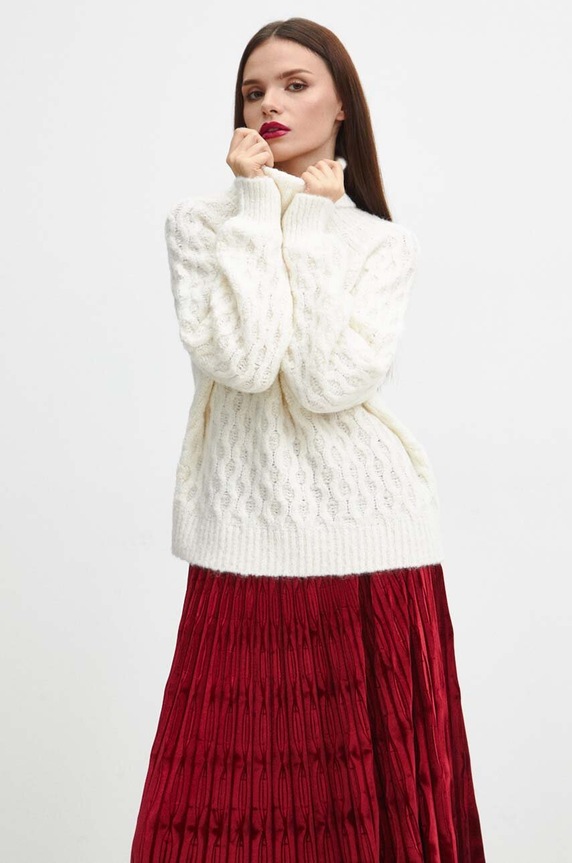 Sweter damski z domieszką wełny kolor beżowy beżowy RW23.SWDB04
