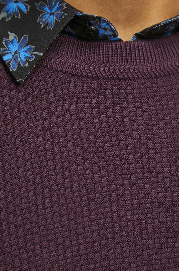 Sweter bawełniany męski z fakturą kolor bordowy bordowy RW23.SWM070