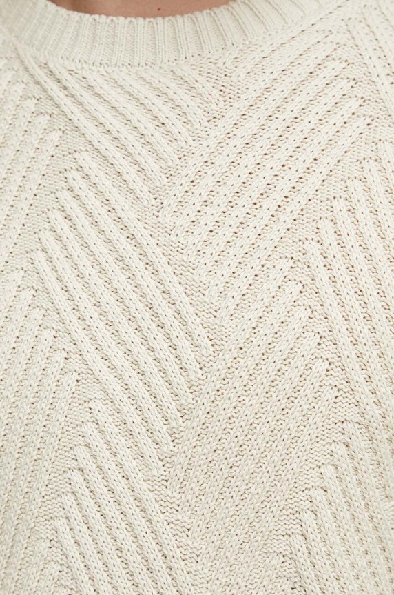 Sweter bawełniany męski z fakturą kolor beżowy RW23.SWM503 beżowy