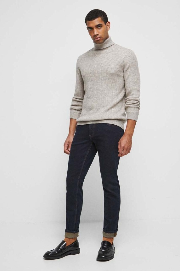 Sweter z domieszką wełny męski kolor beżowy RW23.SWM709 beżowy RW23