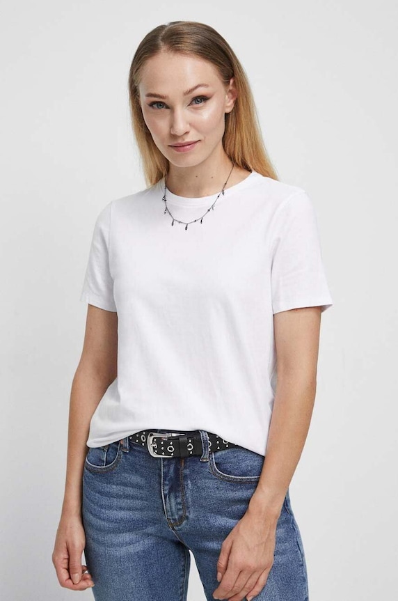 T-shirt bawełniany damski gładki kolor biały gładkie biały RW23.TSD060