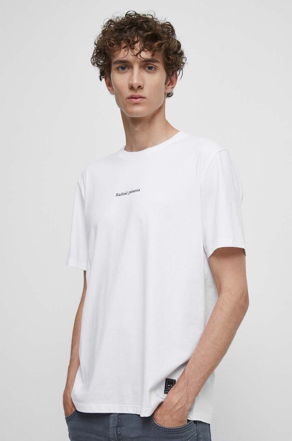 T-shirt bawełniany męski z domieszką elastanu - Kolekcja jubileuszowa. 2023 Rok Wisławy Szymborskiej x Medicine, kolor biały RW23.TSM357 biały RW23