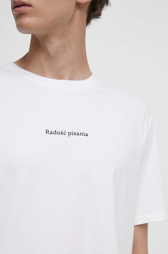 T-shirt bawełniany męski z domieszką elastanu - Kolekcja jubileuszowa. 2023 Rok Wisławy Szymborskiej x Medicine, kolor biały RW23.TSM357