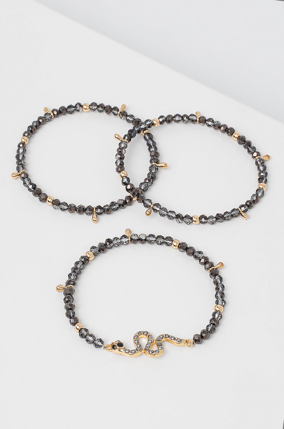 Bransoletki damskie z ozdobnymi elementami (3-pack) kolor szary szary RW24-AKD307