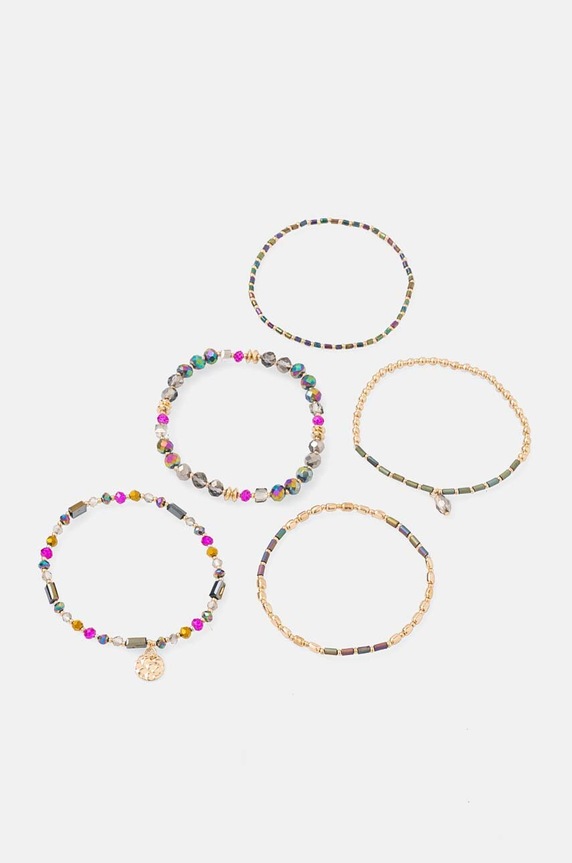 Bransoletki damskie z ozdobnymi elementami kolor multicolor 5-pack multicolor RW24-AKD505