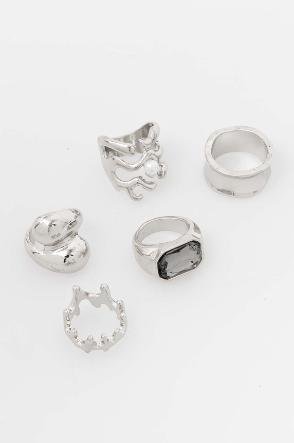 Prstýnky dámské s ozdobnými prvky stříbrná barva 5-pack stříbrná RW24-AKD510