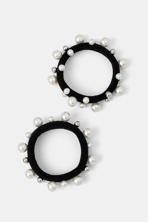 Gumka do włosów damska z ozdobnymi koralikami (2-pack) kolor czarny czarny RW24.AKDB01