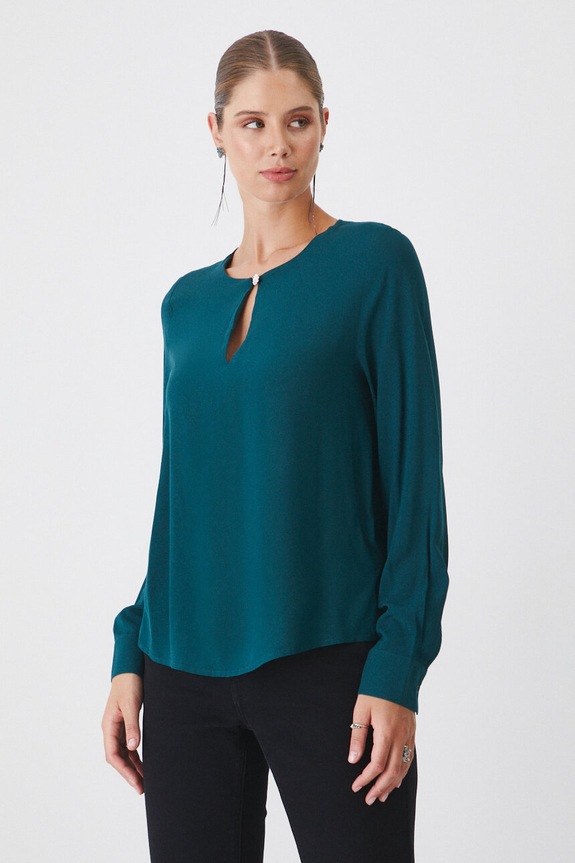 Bluzka damska regular gładka kolor turkusowy gładkie turkusowy RW24-BDD051