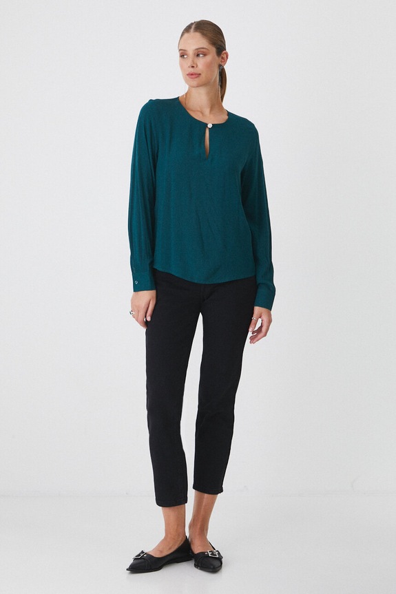 Bluzka damska regular gładka kolor turkusowy RW24-BDD051 turkusowy RW24