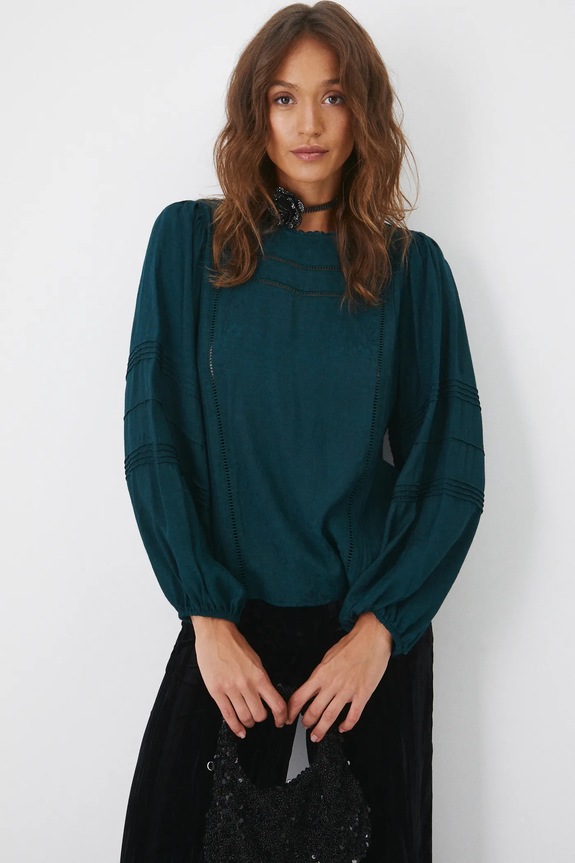 Bluzka damska z ozdobnymi wstawkami kolor zielony regular turkusowy RW24-BDDA05