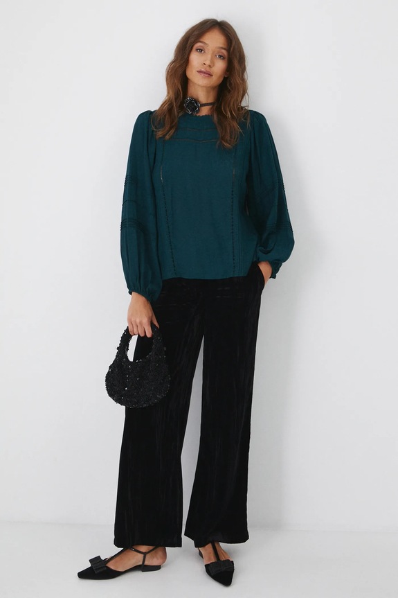 Bluzka damska z ozdobnymi wstawkami kolor zielony RW24-BDDA05 turkusowy RW24