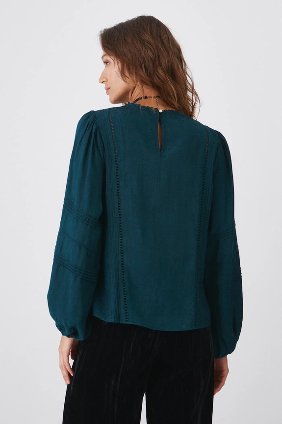 Odzież Bluzka damska z ozdobnymi wstawkami kolor zielony RW24-BDDA05 turkusowy