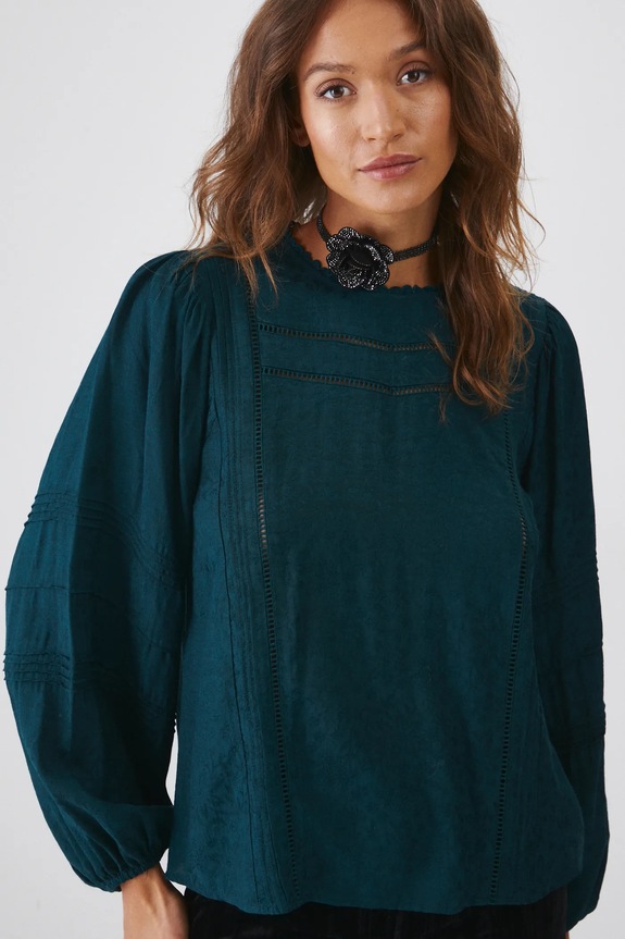 Bluzka damska z ozdobnymi wstawkami kolor zielony RW24-BDDA05 turkusowy