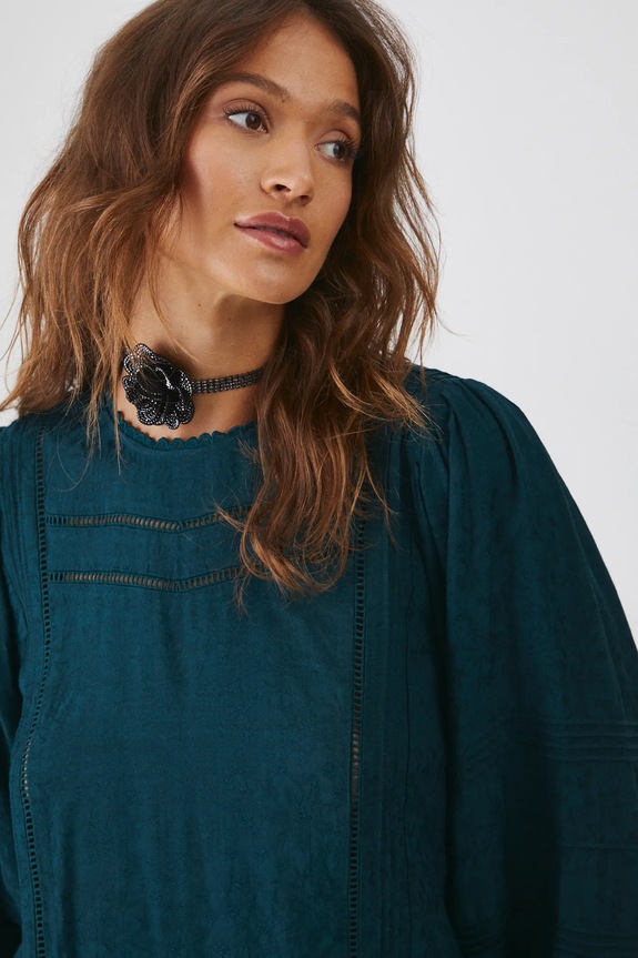 Bluzka damska z ozdobnymi wstawkami kolor zielony RW24-BDDA05