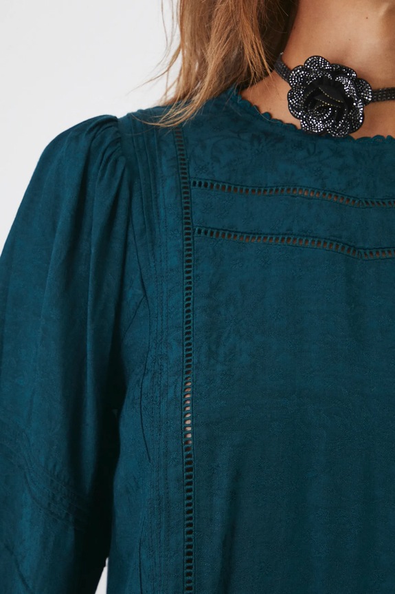 Bluzka damska z ozdobnymi wstawkami kolor zielony RW24-BDDA05