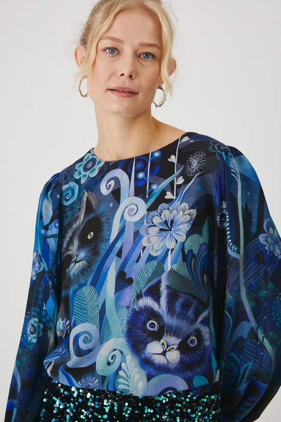 Bluzka damska z kolekcji Karolina Matyjaszkowicz x Medicine kolor granatowy RW24-BDDB53 granatowy