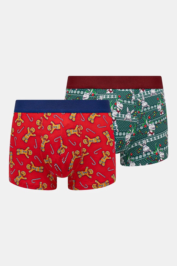 Bokserki bawełniane męskie z domieszką elastanu świąteczne Shrek (2-pack) kolor multicolor dzianina multicolor RW24-BIM951