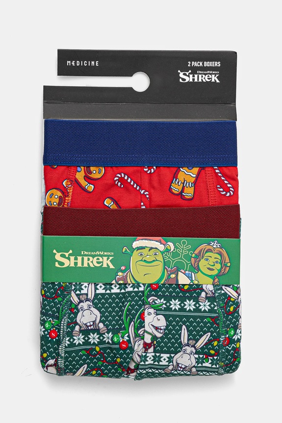 Bokserki bawełniane męskie z domieszką elastanu świąteczne Shrek (2-pack) kolor multicolor RW24-BIM951