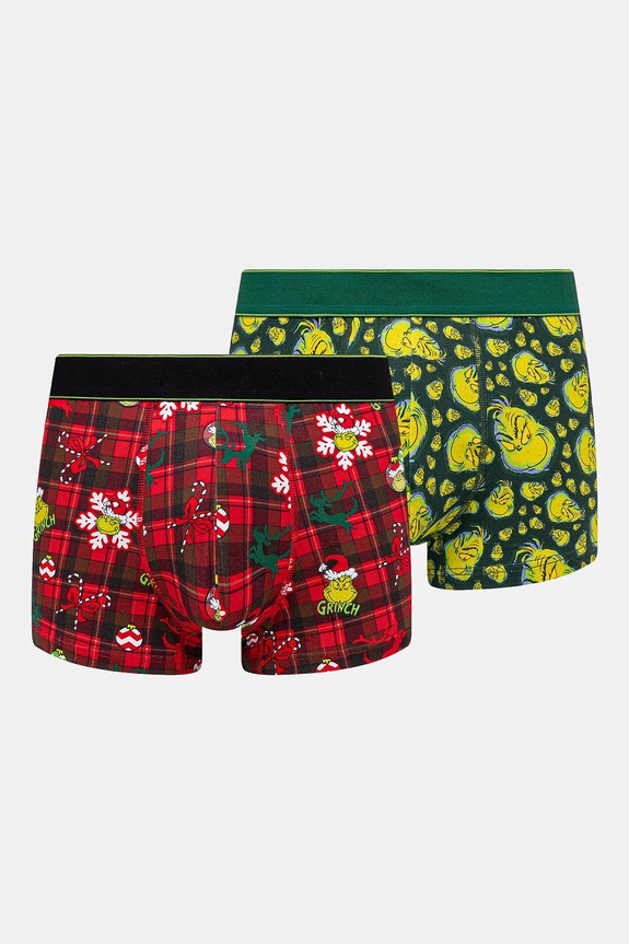 Bokserki bawełniane męskie z domieszką elastanu świąteczne Grinch (2-pack) kolor multicolor dzianina multicolor RW24.BIM953