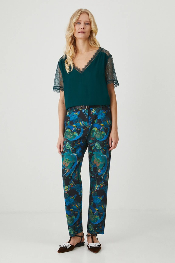 Bluzka damska z koronkowymi wstawkami kolor zielony RW24-BKDB01 zielony RW24