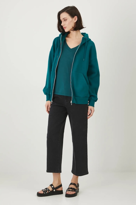Bluza rozpinana z kapturem damska RW24-BLD020 turkusowy RW24