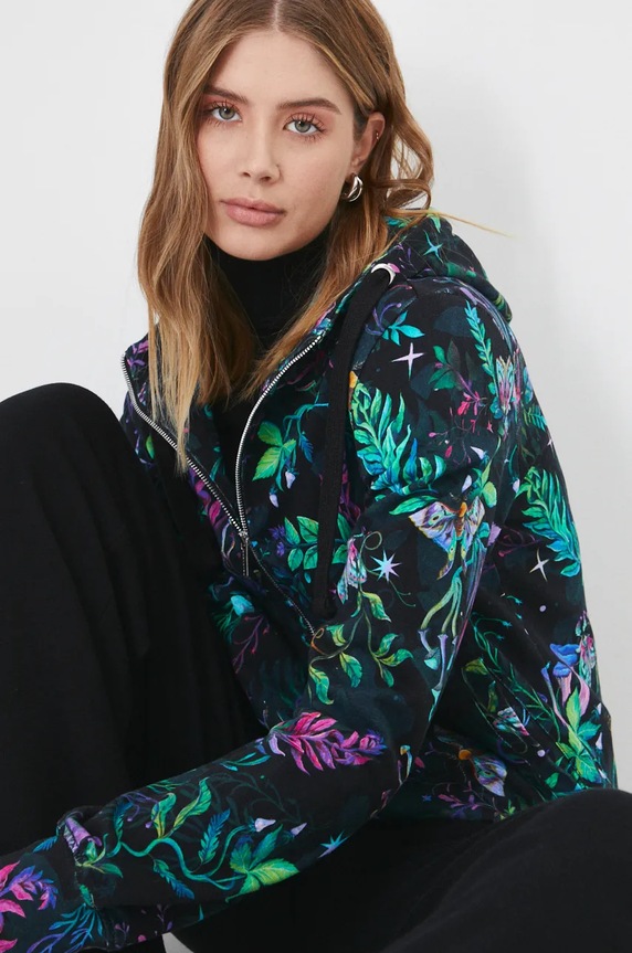 Bluza bawełniana damska wzorzysta kolor multicolor czarny RW24-BLD090