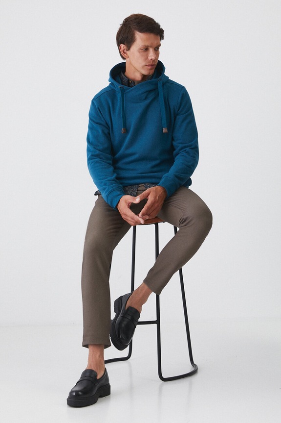 Mikina pánská s kapucí, hladký povrch tyrkysová barva RW24-BLM060 tyrkysová RW24