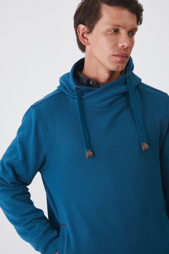 Mikina pánská s kapucí, hladký povrch tyrkysová barva tyrkysová RW24-BLM060