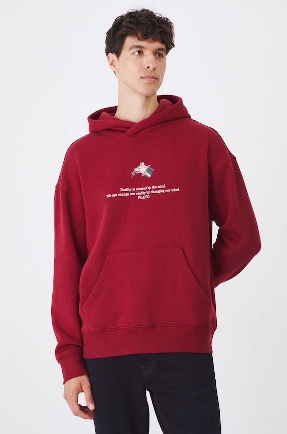 Bluza męska z kapturem z nadrukiem kolor bordowy pozostałe bordowy RW24-BLM403