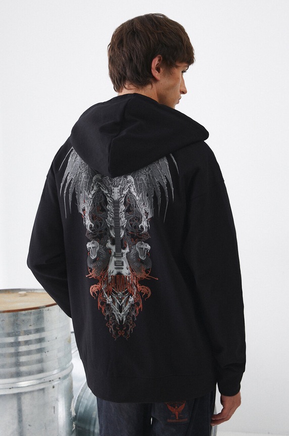 Odzież Bluza męska z kapturem z nadrukiem kolor czarny RW24-BLM502 czarny