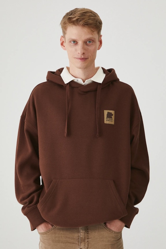 Bluza męska z kapturem z nadrukiem kolor brązowy pozostałe brązowy RW24-BLM903