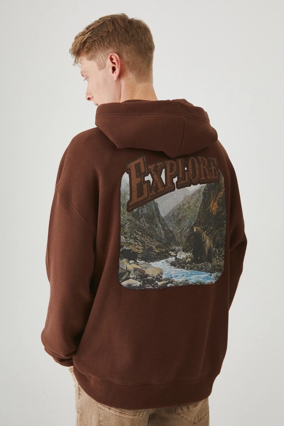 Bluza męska z kapturem z nadrukiem kolor brązowy RW24-BLM903 brązowy RW24