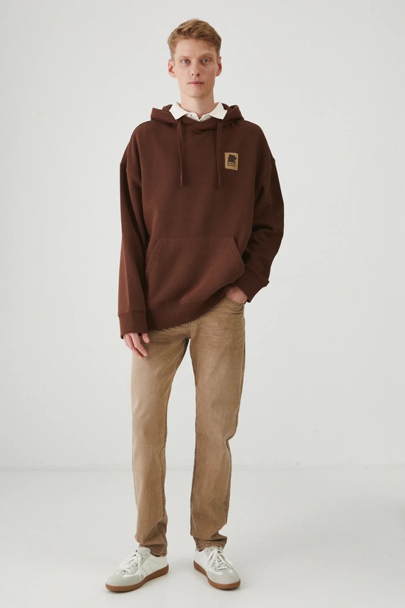 Odzież Bluza męska z kapturem z nadrukiem kolor brązowy RW24-BLM903 brązowy