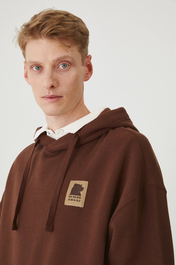 Bluza męska z kapturem z nadrukiem kolor brązowy brązowy RW24-BLM903