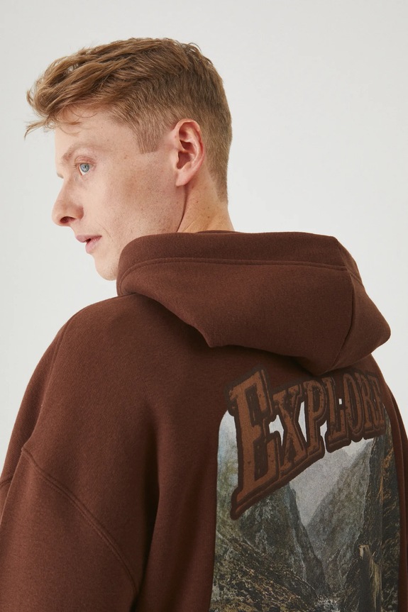 Bluza męska z kapturem z nadrukiem kolor brązowy RW24-BLM903 brązowy