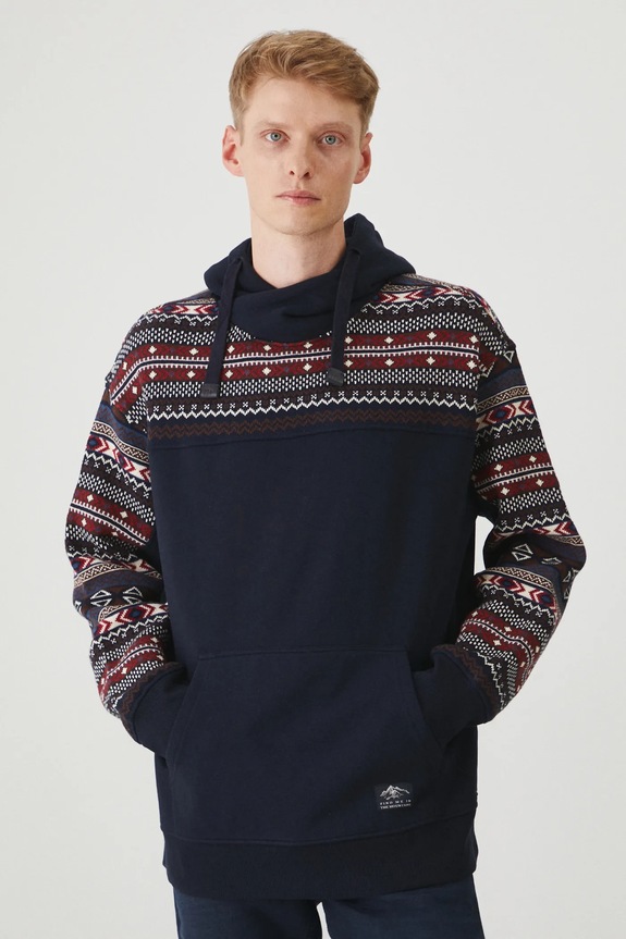 Bluza męska z kapturem kolor granatowy wzorzyste granatowy RW24-BLM906