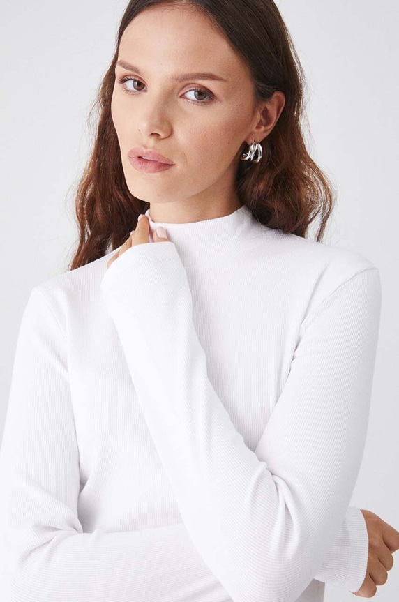 Longsleeve damski prążkowany kolor beżowy z elastanem beżowy RW24-BUD051