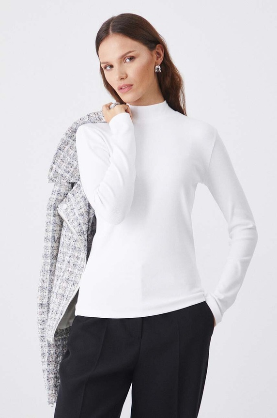 Longsleeve damski prążkowany kolor beżowy beżowy RW24-BUD051