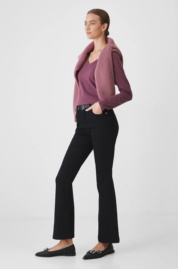 Longsleeve bawełniany damski z domieszką elastanu kolor fioletowy z elastanem fioletowy RW24-BUD060