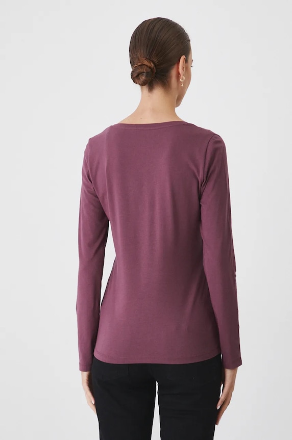 Odzież Longsleeve bawełniany damski z domieszką elastanu kolor fioletowy RW24-BUD060 fioletowy